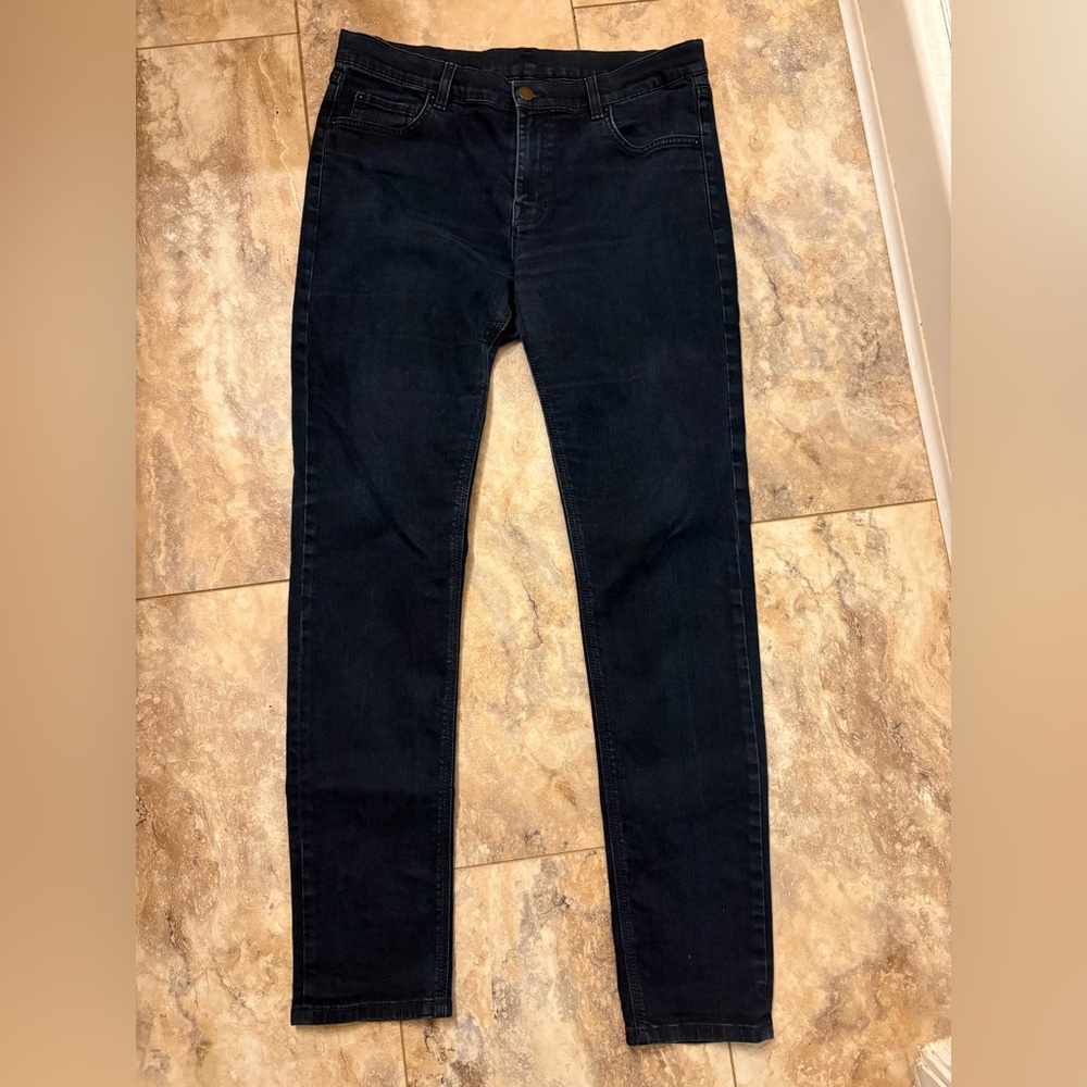 Men’s Tomas Maier 10” High Rise Dark Blue Wash Slim Denim Jeans Size 30